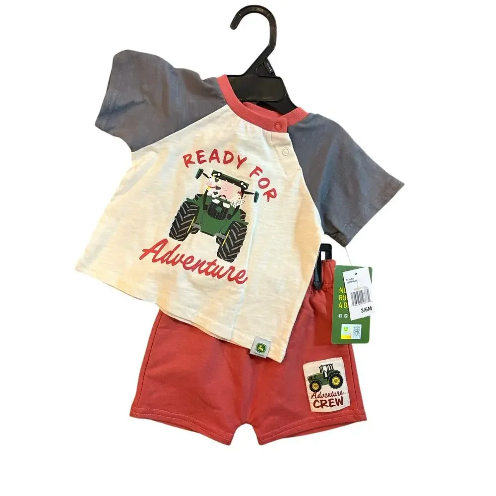 John Deere Kid's Short Sleeve‎ Ready for Adventure Short Set 3/6mos NEW